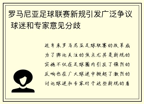 罗马尼亚足球联赛新规引发广泛争议 球迷和专家意见分歧