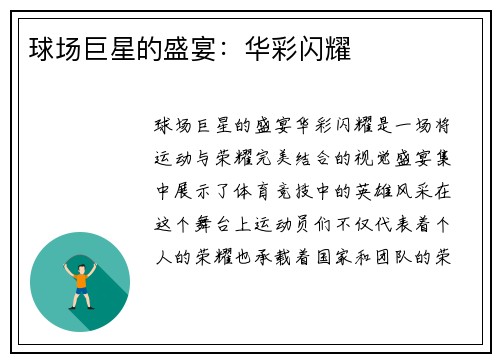球场巨星的盛宴：华彩闪耀