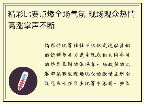精彩比赛点燃全场气氛 现场观众热情高涨掌声不断